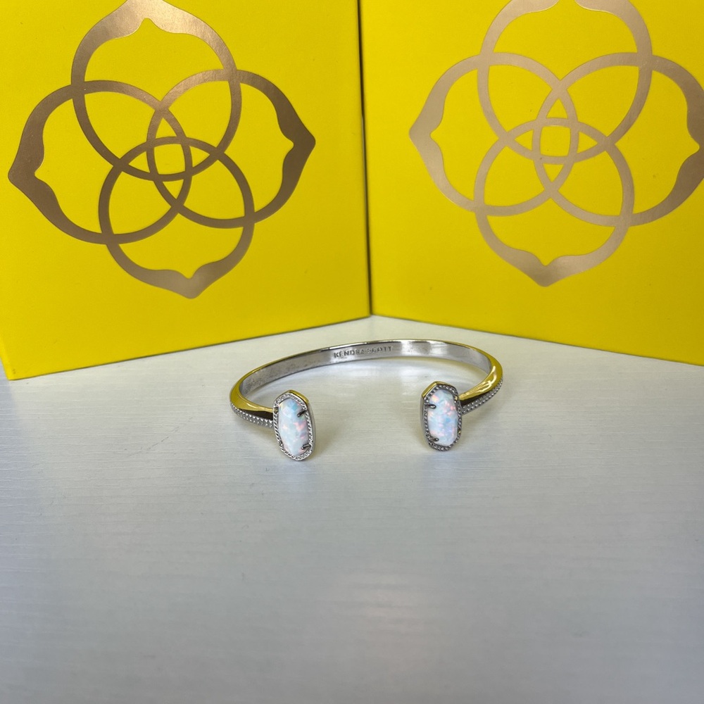 Kendra Scott: Silver Elton Cuff Bracelet with White Opal Stones